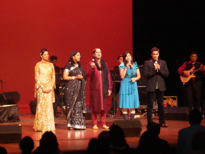 Performers together on stage during the show.