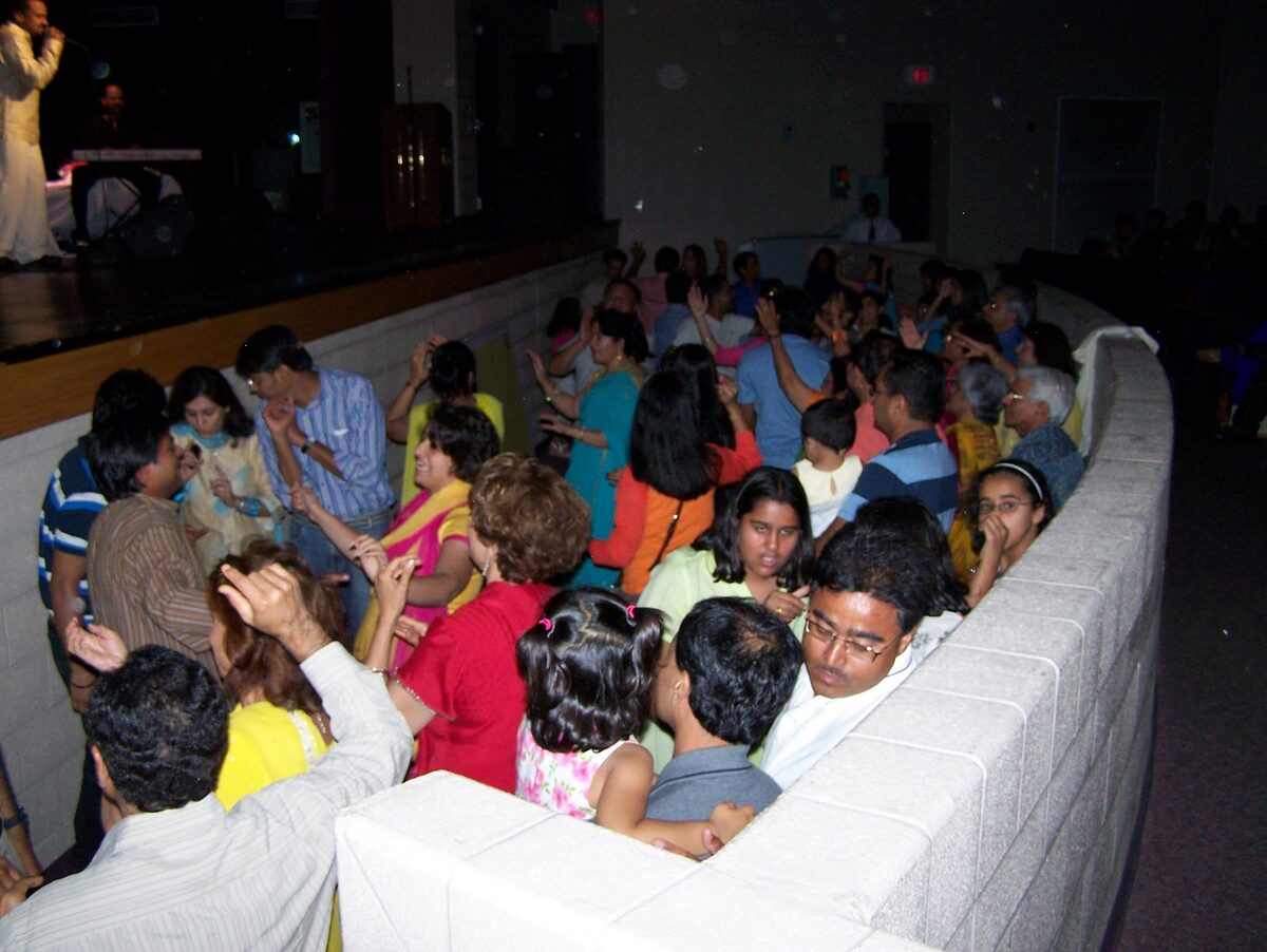 The crowd joining in during the closing songs.