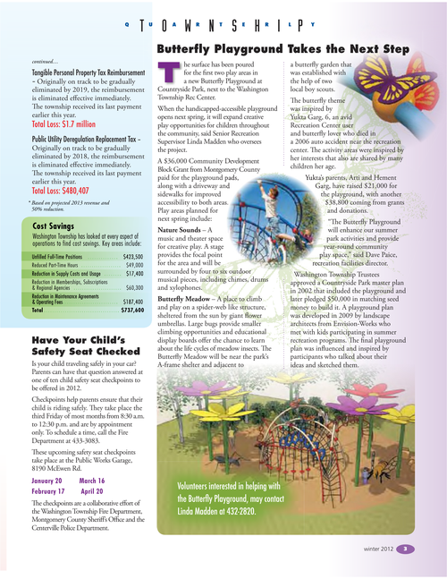 Washington Township Quarterly, Winter 2012, page 3: Butterfly Playground Takes the Next Step